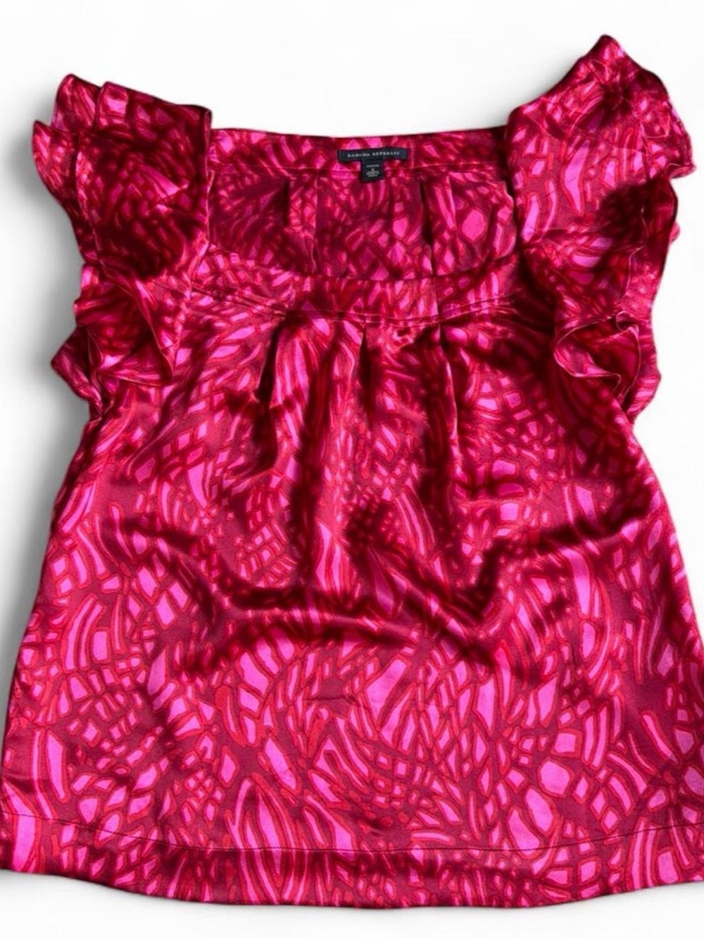 Banana Republic Pink and Fuchsia Ruffle-Sleeve Satin Blouse
